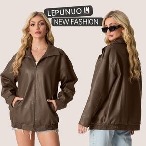 Lepunuo Leather Jacket for Women Oversized Faux Leather size XL